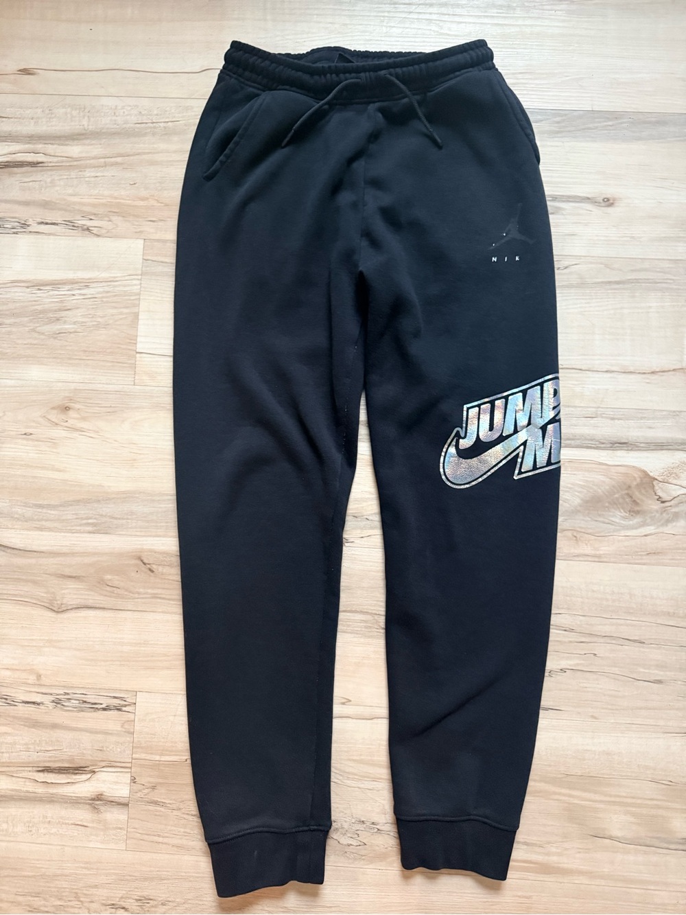Jordan Kids Black Jogger Sweatpants with Iridescent 'Jumpman' Graphic